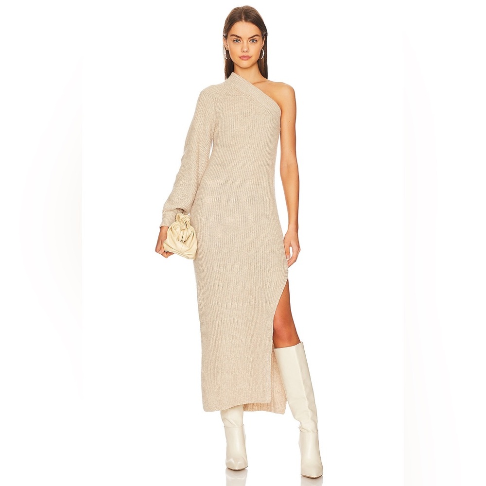 NWT L’Academie Revolve Feride Knit One Shoulder Maxi Dress Oatmeal M !